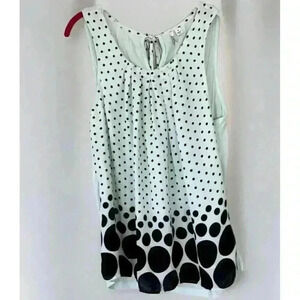 ELLE Sleeveless Blouse Sz M Pastel Mint Green Black Polka Dot Tie Back Tank Top